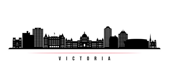 Victoria skyline horizontal banner. Black and white silhouette of Victoria, Canada. Vector template for your design. © greens87