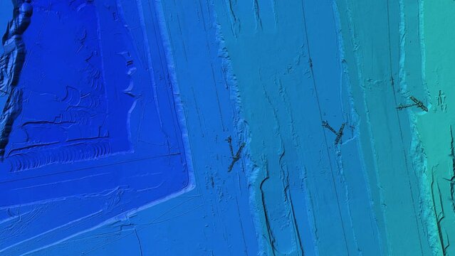 Animation of a mine elevation. GIS product made after processing aerial data taken from a drone. It shows excavation site with steep rock walls