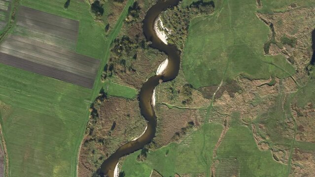 Aerial scenery of river in Poland. Very large area visible