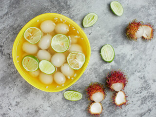 manisan rambutan or food made from processed rambutan. sweet and fresh with lime