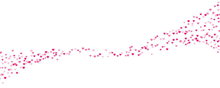 Horizontal banner with a pink hearts for Valentine's day. Illustration on transparent background