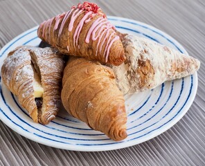 다양한 크루아상, 음식, 베이커리, 빵