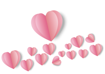 Red, rose pink and white hearts border isolated on transparent background. Paper cutfor Valentine's day design