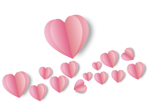 Red, rose pink and white hearts border isolated on transparent background. Paper cutfor Valentine's day design