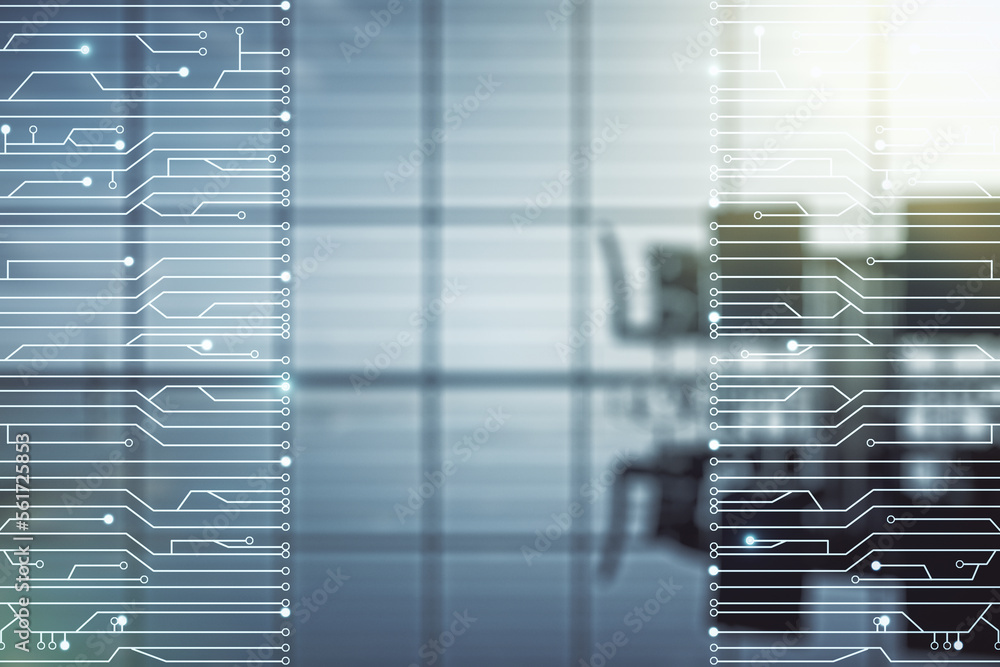 Aufkleber Abstract virtual microscheme illustration on a modern conference room background. Big data and database concept. Multiexposure