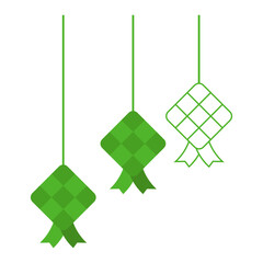 Ketupat decoration ornament green and white ribbon