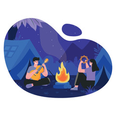 Fototapeta premium Night camp vector illustration
