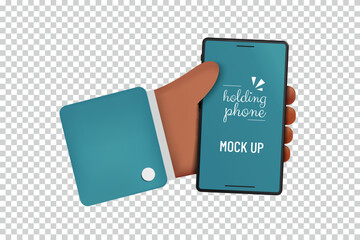 Hand Holding Smartphone, 3D Mock Up - Vector Illustration Isolated On Transparent Background