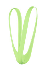 Close-up shot of a green men's erotic mankini thong bodysuit. Men's erotic V-shaped underwear is isolated on a white background. Side view.
