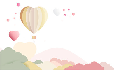 Love Or Valentine Concept With Colorful Heart Shape Balloons On Cloudscape.