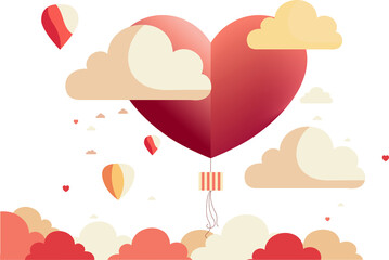 Love Or Valentine Concept With Heart Shape Balloon, Clourful Clouds.