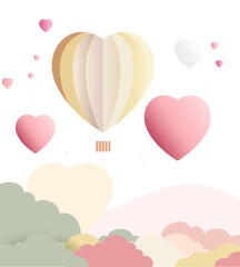 Fototapeta na wymiar Love Or Valentine Concept With Colorful Heart Shape Balloons On Cloudscape.