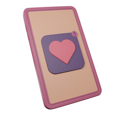 3D Valentine Smartphone with Love Mail Notification Isolated on Transparent Background