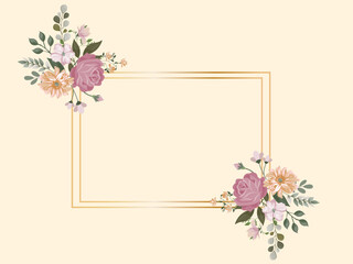 floral frame design. watercolor flowers with rectangular frame. floral postcard.
