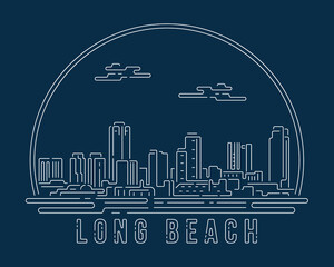 Long Beach - Cityscape with white abstract line corner curve modern style on dark blue background, building skyline city vector illustration design
