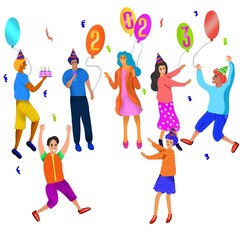 children playing with balloons ,new year 2023 ,happy,party,dance