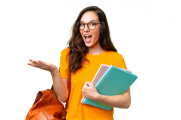 Young student caucasian woman over isolated background with shocked facial expression