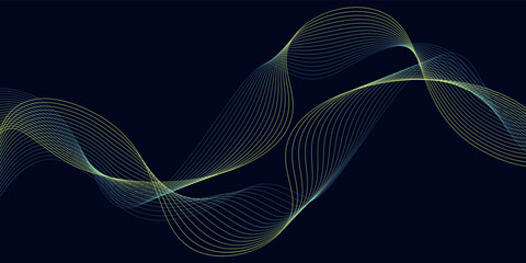 Vector abstract dark blue background with yellow blue line gradient wave