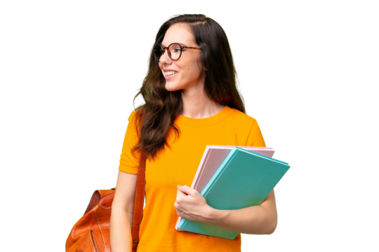 Young student caucasian woman over isolated background looking to the side and smiling - Powered by Adobe