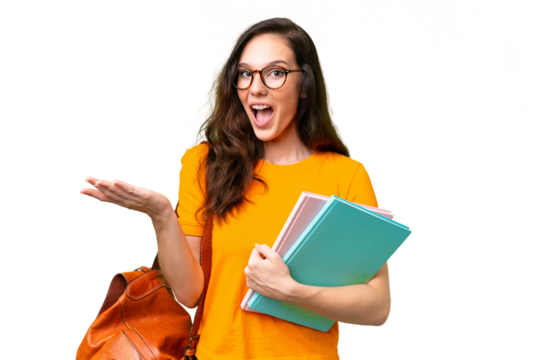 Young student caucasian woman over isolated background with shocked facial expression