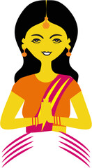 woman doing welcome in namaste pose