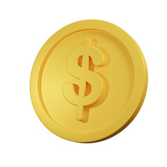 Coin isolated png background. Realistic golden coin, icon - 3D rendering