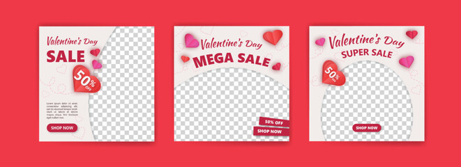 Social media post for valentine's day sale marketing. Vector design with the theme of love and affection.
