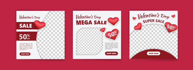 Social media post for valentine's day sale marketing. Vector design with the theme of love and affection.