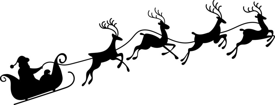 Santa claus with deers. Silhouette illustration. Isolated.
