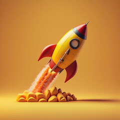 Toy rocket. Concept of Start Up and business taking off. Generative AI.	