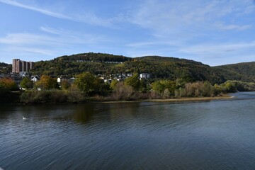 Fototapeta na wymiar Bingen am Rhein mit Nahemündung