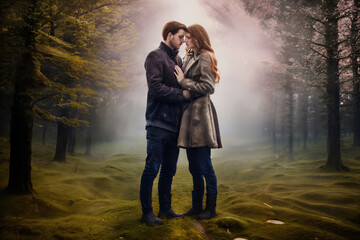 Valentine's day couple in the forest, Generative AI