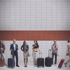 Diverse traveling people at the subway station