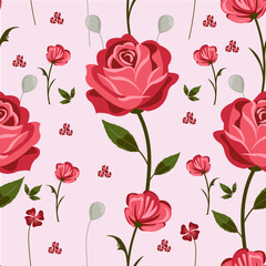 Summer seamless pattern with red flowers. surface design for interior decoration, textile printing, printed issues, invitation cards