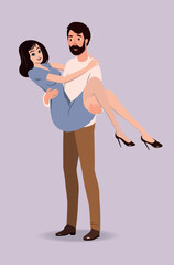 The guy holds the girl in his arms. Vector