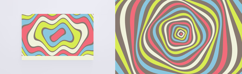Cover design template. Pattern with optical illusion. Abstract striped background with ripple effect. Vector illustration.
