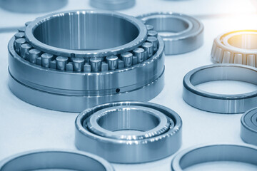The cylindrical rolling bearing parts in light blue scene.