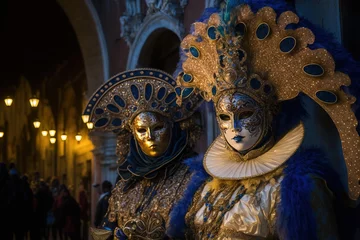Gordijnen people wearing masks at the Venice Carnival. venetian carnival mask. Generative Ai  © Gasia