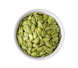 Pumpkin seeds in white bowl on  transparent png