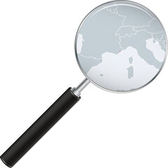 Monaco map with flag in magnifying glass.