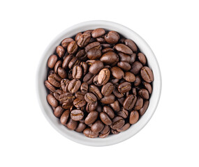 coffee beans in white bowl isolated on  transparent png