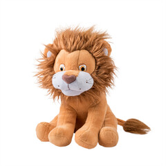 cuddly soft children's toy lion on white background