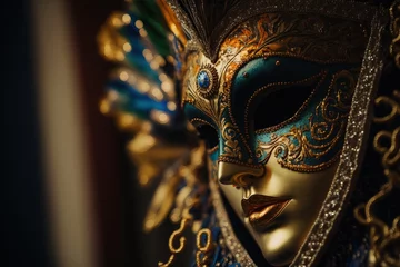 Gordijnen woman wearing masks at the Venice Carnival. venetian carnival mask. Generative Ai  © Gasia