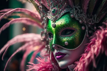 Tuinposter woman wearing masks at the Venice Carnival. venetian carnival mask. Generative Ai © Gasi