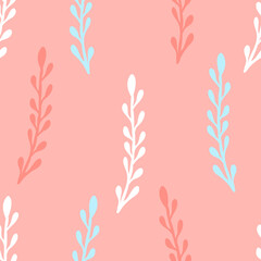 Seamless pattern with hand drawn abstract plant.Botanical illustration for cover, interior decoration.Tender spring print for nursery,wedding decor,wallpaper,baby fashion,textile,fabric,apparel