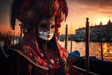 Fototapeta na wymiar woman wearing masks at the Venice Carnival. venetian carnival mask. Generative Ai