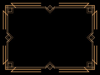 Art deco frame. Vintage linear border. Design a template for invitations, leaflets and greeting cards. Geometric golden frame. The style of the 1920s - 1930s. Vector illustration