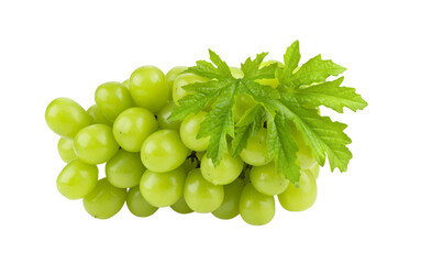 Green grape with leaf on transparent png