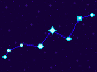 Obraz na płótnie Canvas Lynx constellation in pixel art style. 8-bit stars in the night sky in retro video game style. Cluster of stars and galaxies. Design for applications, banners and posters. Vector illustration