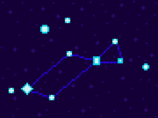 Lyra constellation in pixel art style. 8-bit stars in the night sky in retro video game style. Cluster of stars and galaxies. Design for applications, banners and posters. Vector illustration